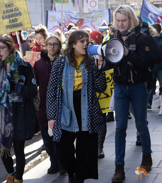 lauren, a climate change activist marching in glasgow
